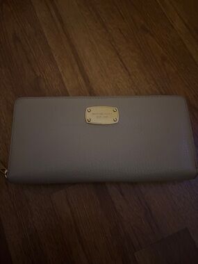 Michael Kors Taupe Pebbled Zip-Around Wallet with Gold Plaque